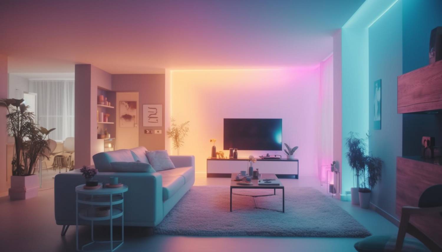 Barvni LED trak v dnevni sobi